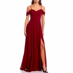 Best deal 🛒 City Vibe Off-The-Shoulder Sweetheart Neck Side Slit Chiffon Long 👗 Dress Royal Blue ✨