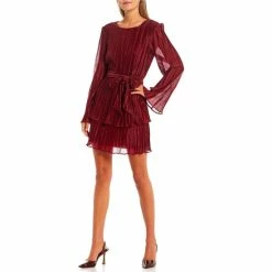 Hot Sale 👏 City Vibe Bell Sleeve Tie Front Double Tier 👗 Dress Burgundy ⌛