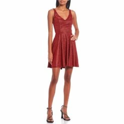 Budget 🌟 City Vibe Glitter Bow Back Fit-And-Flare 👗 Dress Red Apple ✔️