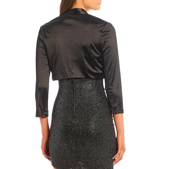 Best Sale β€οΈ City Vibe Long Sleeve Satin Shrug Black π€© - Image 2