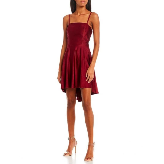 Best Sale β€οΈ City Vibe Square Neck Illusion Rhinestone Back Detail Fit-And-Flare π Dress Cabernet π§¨