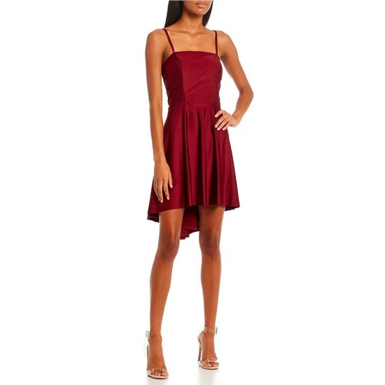 Best Sale β€οΈ City Vibe Square Neck Illusion Rhinestone Back Detail Fit-And-Flare π Dress Cabernet 𧨠- Image 3