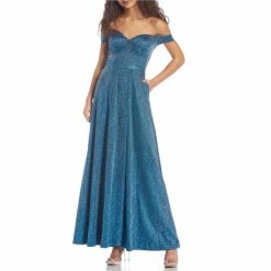 Best deal ⌛ City Vibe Off-The-Shoulder Sweetheart Neck Glitter Sherri Shine Ball Gown Teal/multi 😉