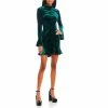 Best reviews of ⭐ City Vibe Long Sleeve Mock Neck Ruffle Hem Fit-And-Flare Velvet 👗 Dress Pine Green 🔔