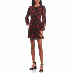 Best reviews of ⌛ City Vibe Crew Neck Floral Mix Godet 👗 Dress Black/red 👍