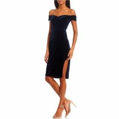 Cheap ✔️ City Vibe Off-The-Shoulder Thigh Slit Velvet 👗 Dress Navy ⭐ -City Vibe Shop unnamed file 244