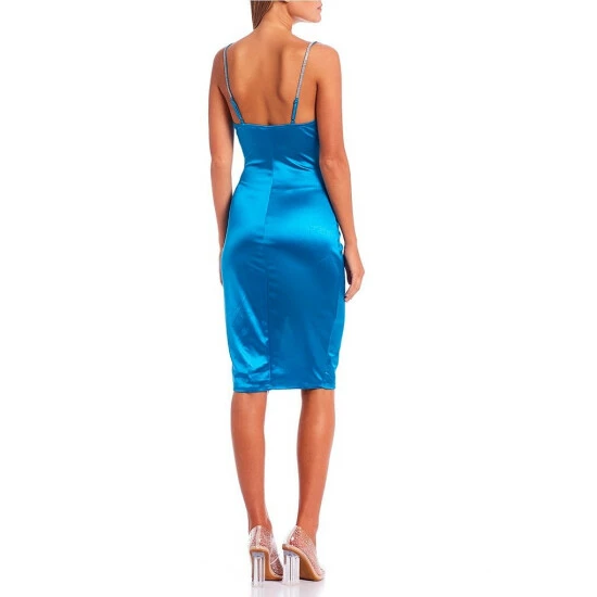 Deals π City Vibe V-Neck Power Satin Wrap π Dress Teal π - Image 2