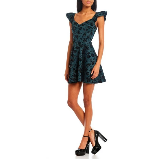 Buy π City Vibe Flutter Sleeve Floral Print Fit-And-Flare π Dress Hunter/black π― - Image 3
