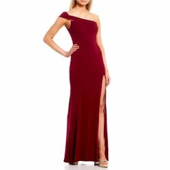 Cheapest ✔️ City Vibe Off-The-Shoulder Cuff Slit Hem Long 👗 Dress Sherry/rose ✨