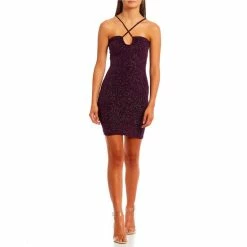 Outlet ✨ City Vibe Sleeveless Glitter-Accented Sheath 👗 Dress Purple Multi 🧨