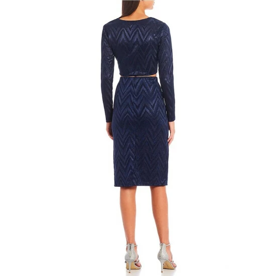 Wholesale π City Vibe Long-Sleeve Glitter-Knit Top & Midi π Skirt Two-Piece π Dress Navy π - Image 2
