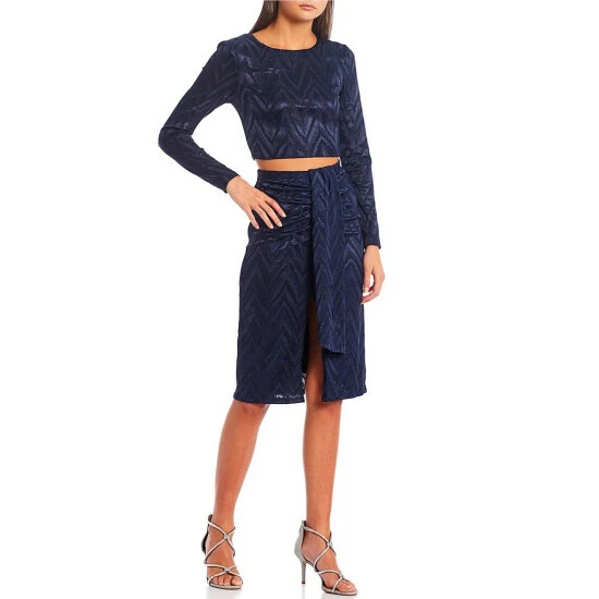 Wholesale π City Vibe Long-Sleeve Glitter-Knit Top & Midi π Skirt Two-Piece π Dress Navy π - Image 3