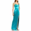 Outlet 🧨 City Vibe Spaghetti Strap Bra Top Slit Hem Slim Long 👗 Dress Bright Teal 💯