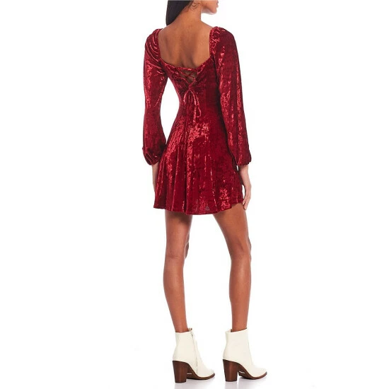 Best deal βοΈ City Vibe Corset Sweetheart Neck Long Sleeve Velvet π Dress Bright Wine π - Image 2