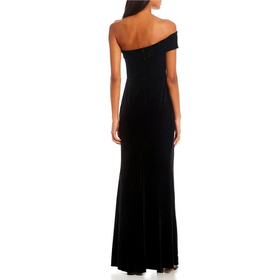 New 😀 City Vibe One-Shoulder Side Slit Long Velvet 👗 Dress Black/rose 🛒 - Image 2