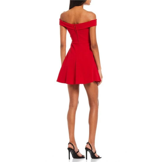 Cheapest π City Vibe Off-The-Shoulder Cutout-Detailed Fit-And-Flare Scuba Crepe π Dress Cherry π - Image 2