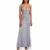 Wholesale 😉 City Vibe Sleeveless Plunge V-Neck Beaded Mesh Overlay Ball Gown Slate/sliver ⌛
