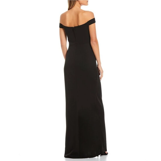 Coupon π City Vibe Off-the-Shoulder Cutout Scuba Crepe Slit Faux-Wrap π Skirt Slim Long π Dress Black π - Image 2