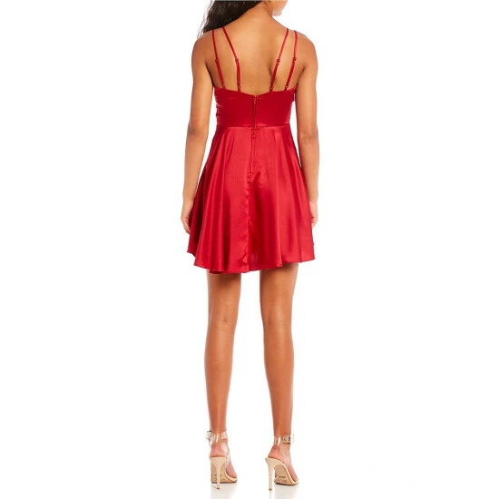Best reviews of β€οΈ City Vibe Double Spaghetti Strap Halter Neck Satin π Dress Deep Red β - Image 3