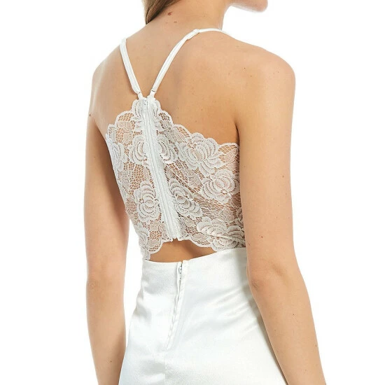 Top 10 π€© City Vibe Spaghetti Strap X-Back Satin Slit π Dress White π - Image 4