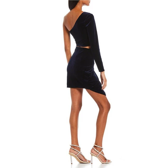 Cheapest π City Vibe One-Shoulder Long Sleeve Sweetheart Neck Top And Faux-Wrap π Skirt Two-Piece Velvet π Dress Navy β€οΈ - Image 2