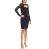 Buy 😉 City Vibe Long Sleeve Sequin-Embellished Mesh Yoke Cutout Scuba Crepe Sheath 👗 Dress Navy 😀