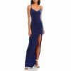 Best Sale 👏 City Vibe V-Neck Rhinestone Cross Back Strap Long 👗 Dress Royal Blue 🛒