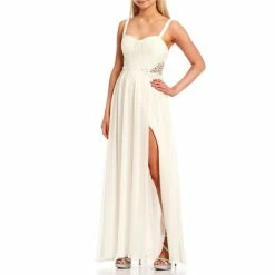 New ❤️ City Vibe Sleeveless Lace Corset Crochet Side Detail Lace-Up Back Slit Hem 👗 Dress Ivory/silver 🎉
