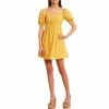 Best Sale ✔️ City Vibe Puff Sleeve Sweetheart Neck Ruched Floral 👗 Dress Yellow/pink 😉