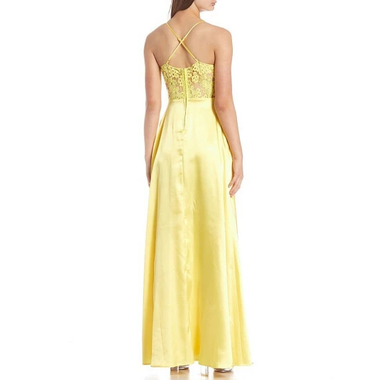 Best Sale ๐ City Vibe Spaghetti-Strap Square-Neck Lace-Back Satin Charmeuse Slit Hem Long ๐ Dress Yellow ๐ 2 Best Sale ๐ City Vibe Spaghetti-Strap Square-Neck Lace-Back Satin Charmeuse Slit Hem Long ๐ Dress Yellow ๐ - Image 2