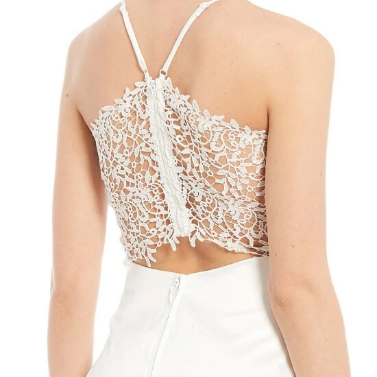 Outlet 𧨠City Vibe Spaghetti Strap Surplice V-Neck Lace-Bra-Back Satin π Dress Eggshell 𧨠- Image 5