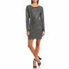 Deals 🌟 City Vibe Long-Sleeve Lace-Up-Back Cut-Out-Waist Disco-Dot Metallic Sheath 👗 Dress Black/silver 😍