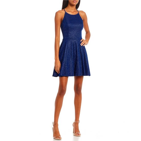 Coupon π City Vibe Spaghetti-Strap X-Back Box Pleat Sherri Shine Fit & Flare Party π Dress Navy β€οΈ