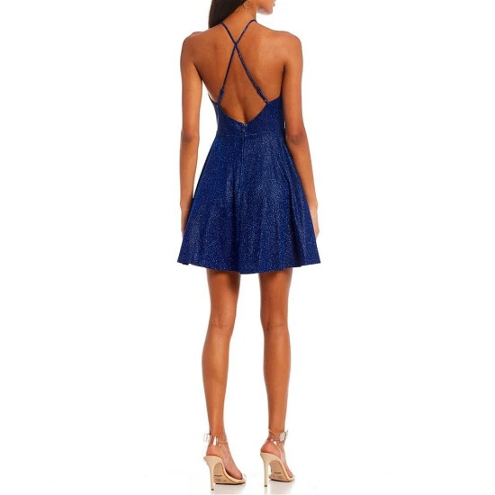 Coupon π City Vibe Spaghetti-Strap X-Back Box Pleat Sherri Shine Fit & Flare Party π Dress Navy β€οΈ - Image 2