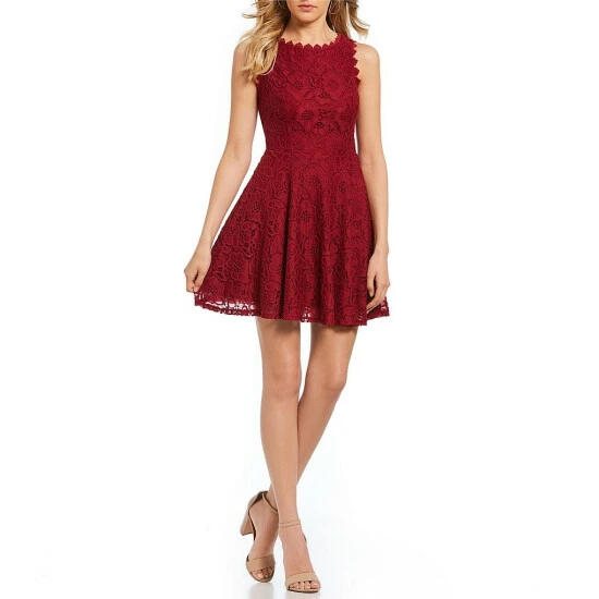 Outlet π City Vibe Sleeveless Scalloped Round Neckline Lace A-line π Dress Black π - Image 5