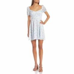 New 😀 City Vibe Cap Sleeve Sweetheart Neck Floral Lace 👗 Dress Blue/rose 👏
