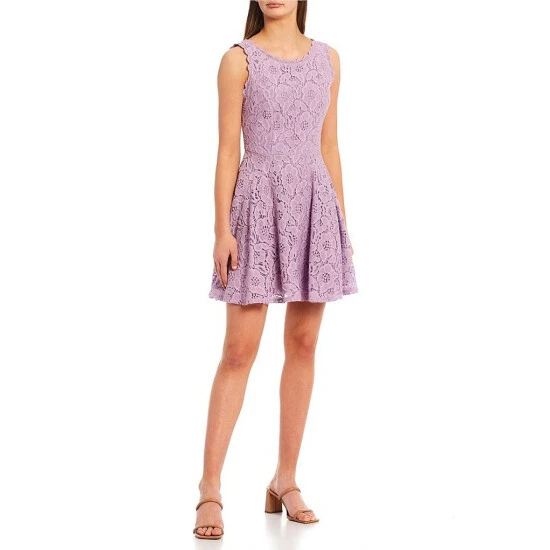 Outlet π City Vibe Sleeveless Scalloped Round Neckline Lace A-line π Dress Black π - Image 9