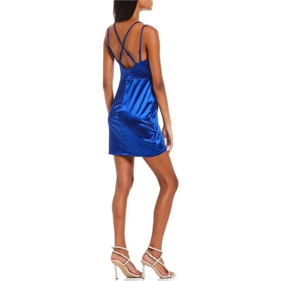 Deals β City Vibe Double Spaghetti Strap Tulip Hem Satin Sheath π Dress Cobalt Blue β¨ - Image 2