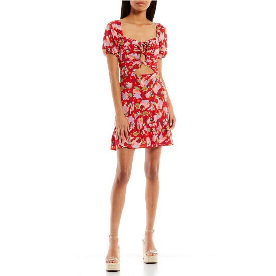 Outlet π City Vibe Short-Sleeve Printed Fit-And-Flare π Dress Red Multi π
