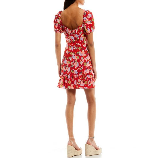 Outlet π City Vibe Short-Sleeve Printed Fit-And-Flare π Dress Red Multi π - Image 2
